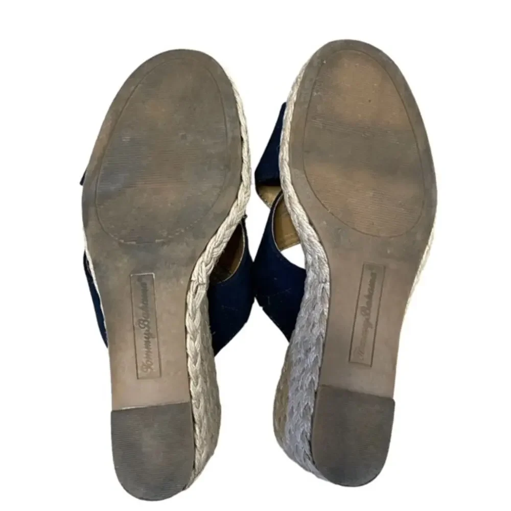 Tommy Bahama Stacey Wedge Slide Sandals Navy Blue Size 9M Espadrille Comfort